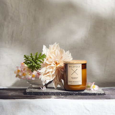 Rose Geranium Amber Glass Candle