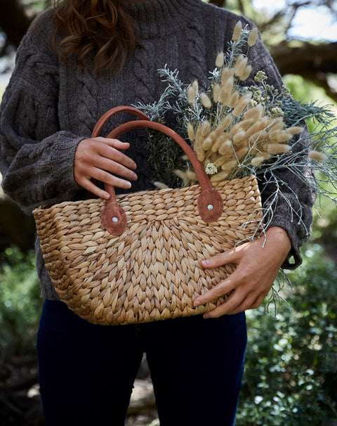 Small Natural Suede Handle Harvest Basket