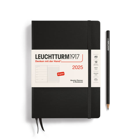 Black 2025 Weekly Planner & Notebook - Hardcover