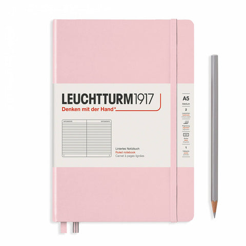 A5 Medium Ruled Powder Pink Hard Cover Notebook