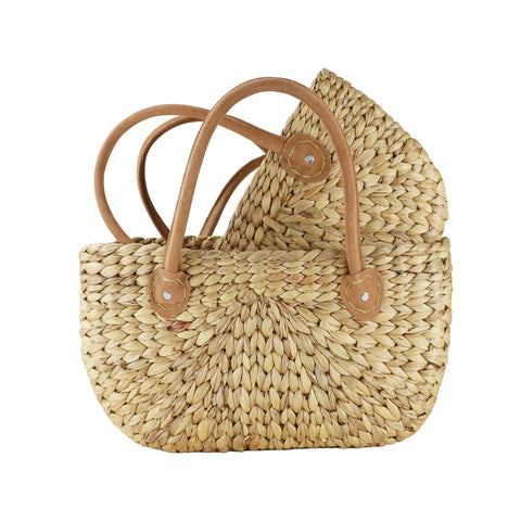 Large Natural Suede Handle Harvest Shopping Basket