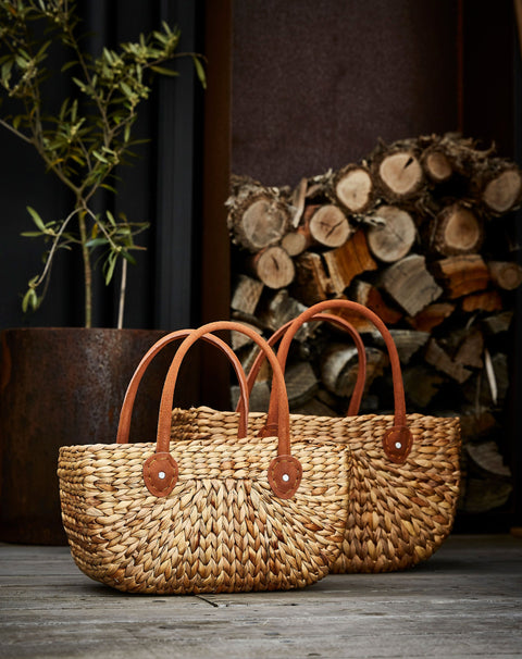 Large Natural Suede Handle Harvest Shopping Basket