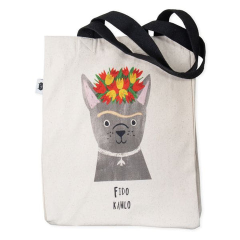 Large Fido Kahlo Tote Bag