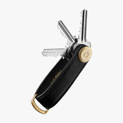 Liquorice Black Saffiano Leather with Gold Hardware Key Organiser